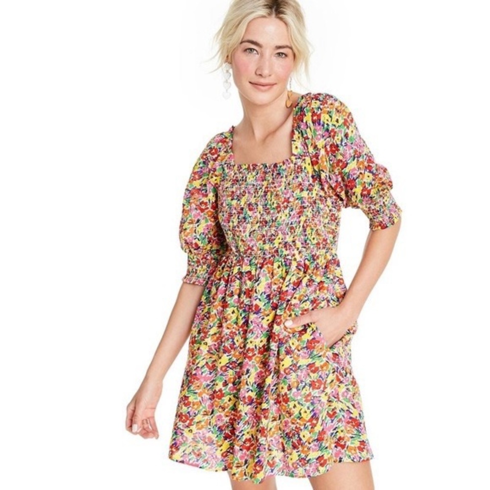 Target x RIXO Smocked Squareneck Dress w/ Puff Sleeves